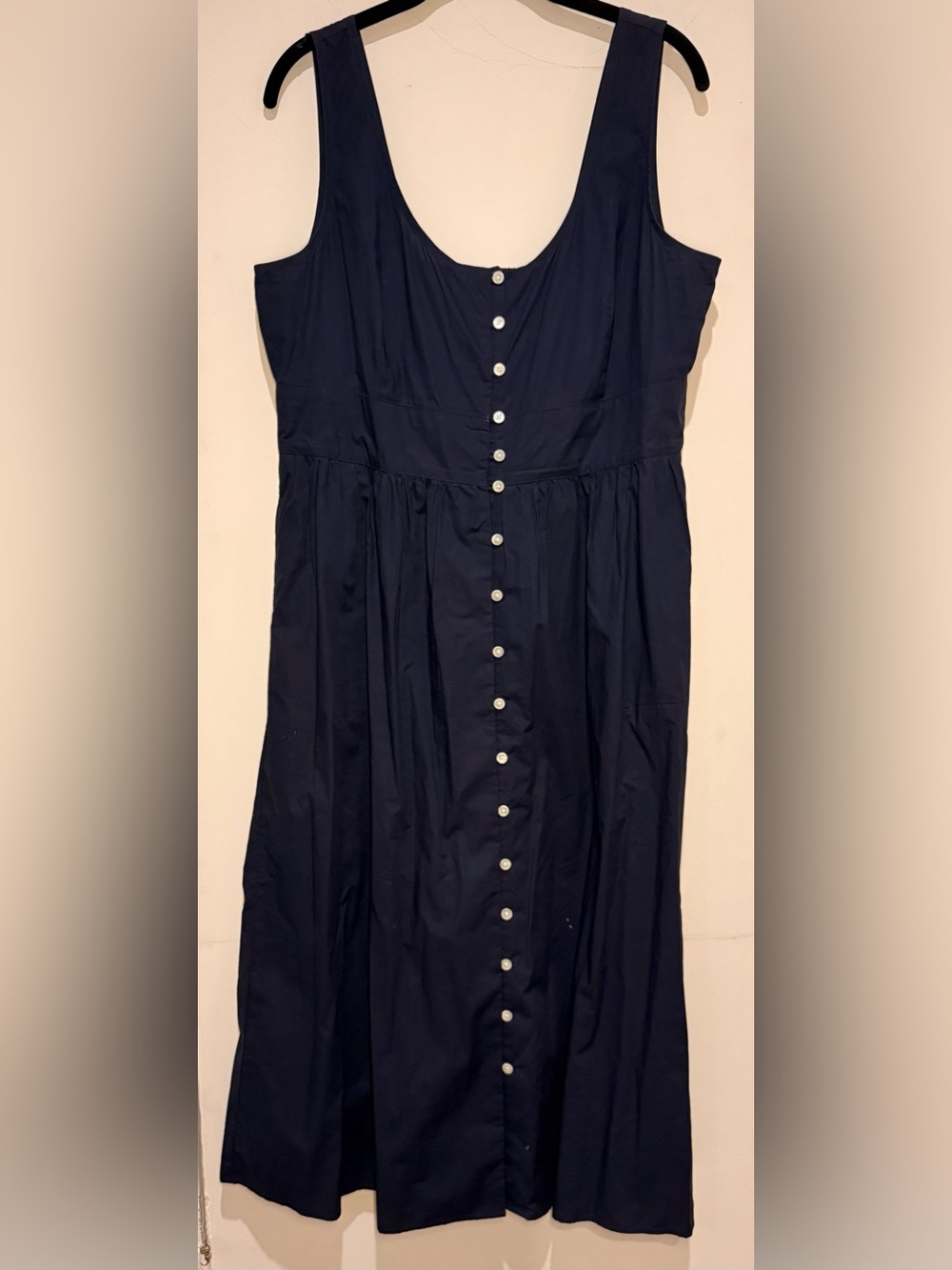 J. Crew Navy Button-Front Midi Dress